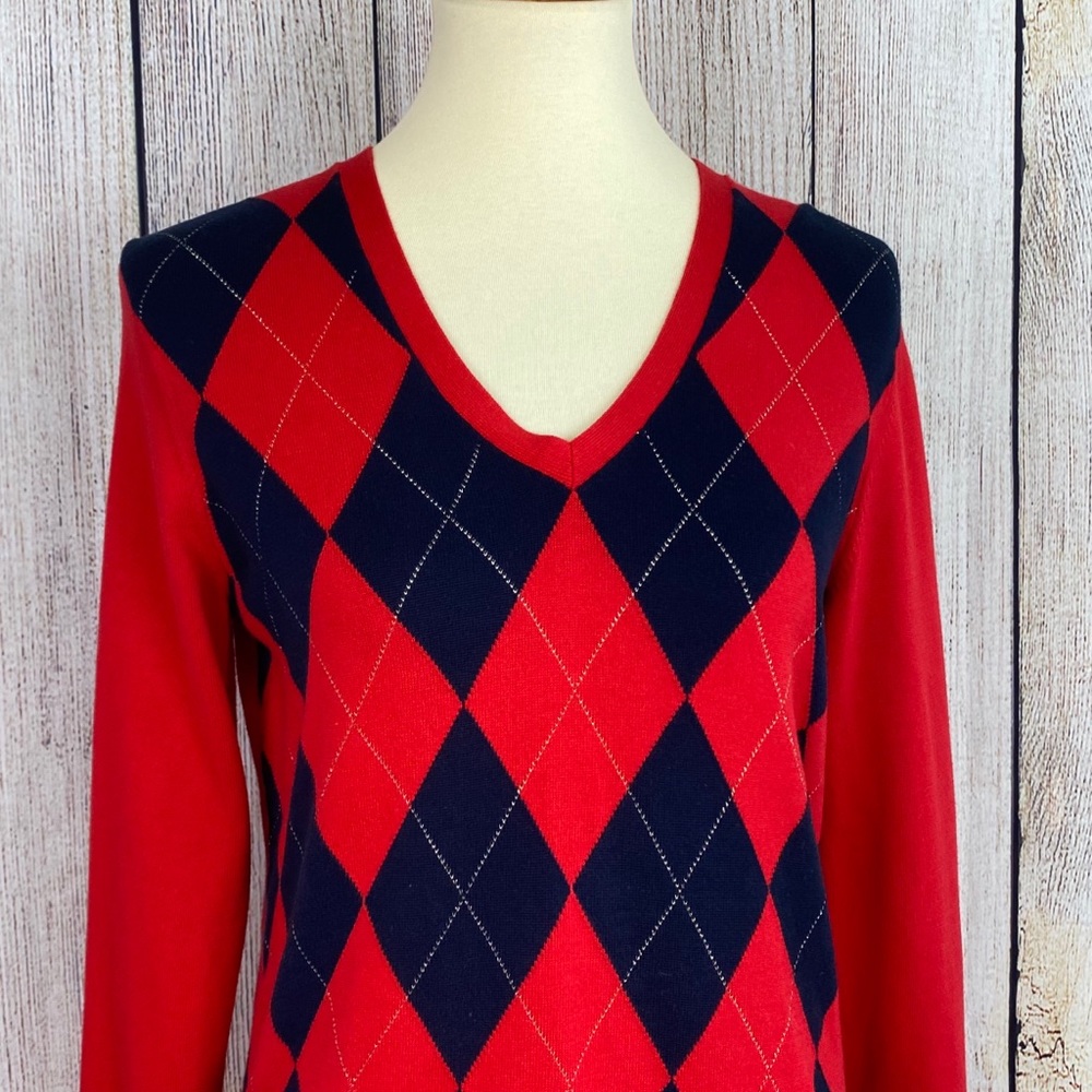 Tommy Hilfiger Women’s Red/Navy Argyle Sweater, M - Picture 5 of 8